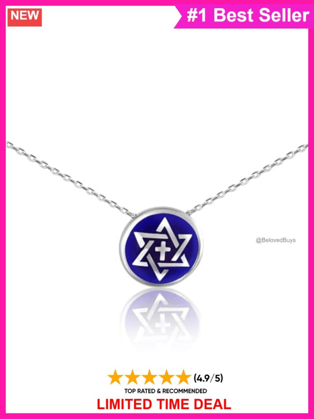 Sterling Silver Star of David Cross Necklace Hand Painted Enamel Pendant